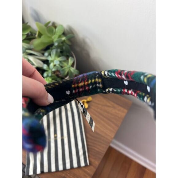 Lele Sadoughi Pearl and Crystal Flannel Knotted Headband Jet Plaid One Size NWT Lele Sadoughi Kids Jet Plaid Flannel Knotted Headband  main image 4